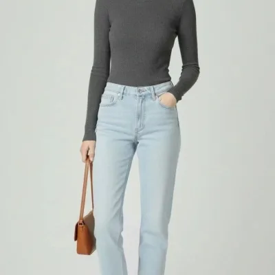 Women's Anthracite Slim Fit Turtleneck Corduroy Stretch Bodysuit 3