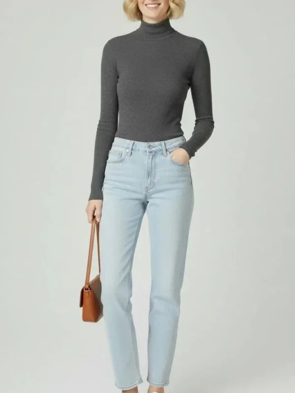 Women's Anthracite Slim Fit Turtleneck Corduroy Stretch Bodysuit 3