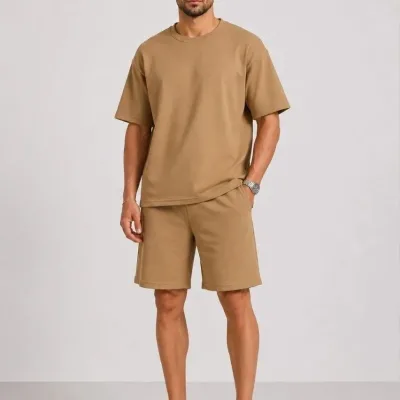 Férfi Barna Oversize Puha Textúrájú Zsebes Szett 3