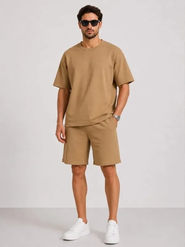 Férfi Barna Oversize Puha Textúrájú Zsebes Szett 3