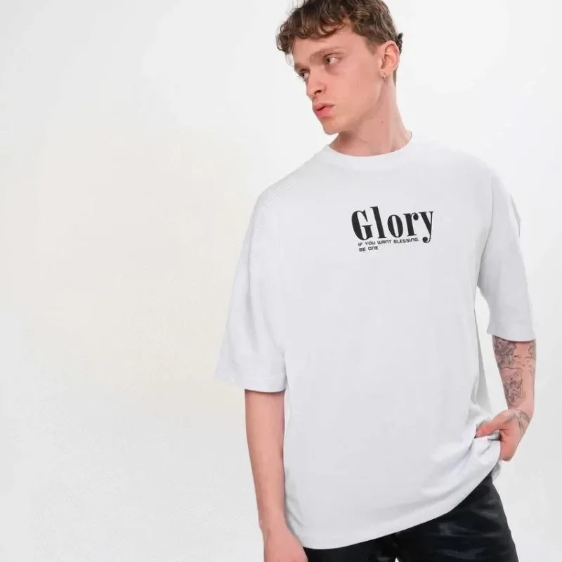 Men's Black Oversize Crew Neck Printed Short Sleeve T-Shirt