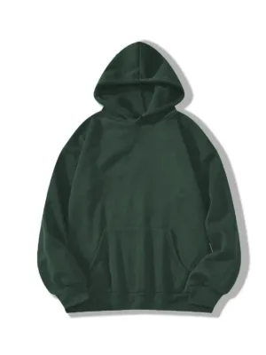 Muški tamnozeleni 3-nitni pamučni kapuljačasti sweatshirt s klokan džepom
