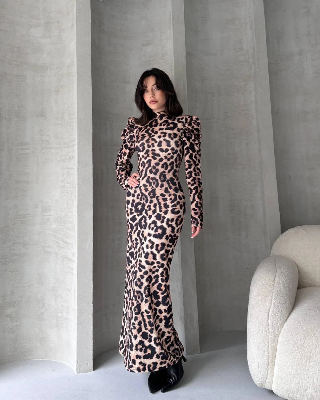 Back Cutout Leopard Pattern Dress White