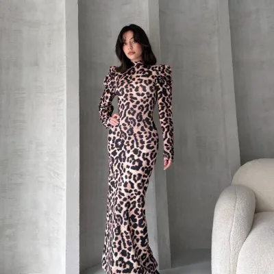 Back Cutout Leopard Pattern Dress White 1