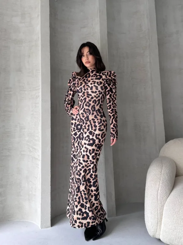 Leđa dekolte Leopard uzorak haljina Bijela