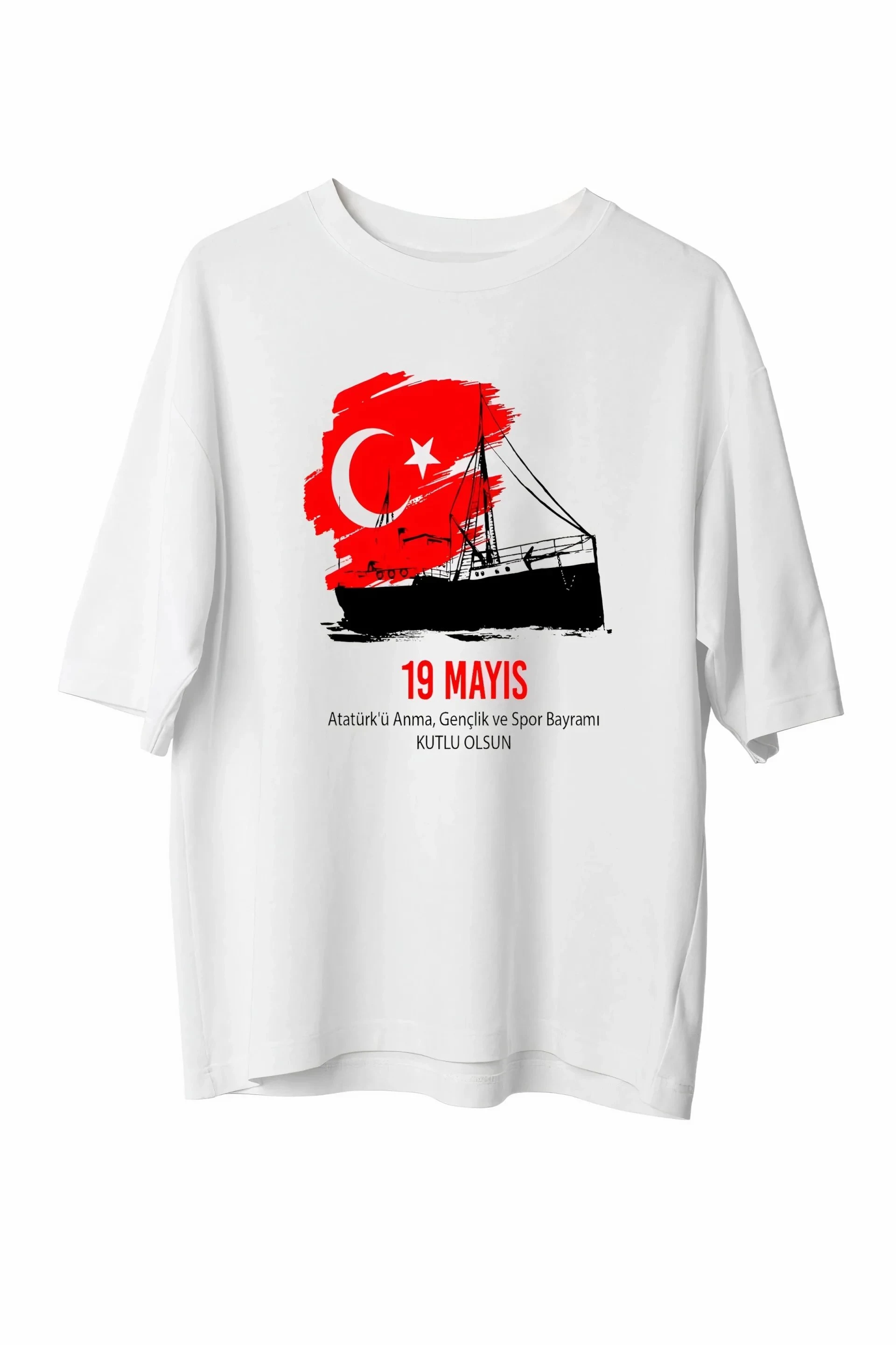 Muška bela oversize 19. maj Ataturk print majica
