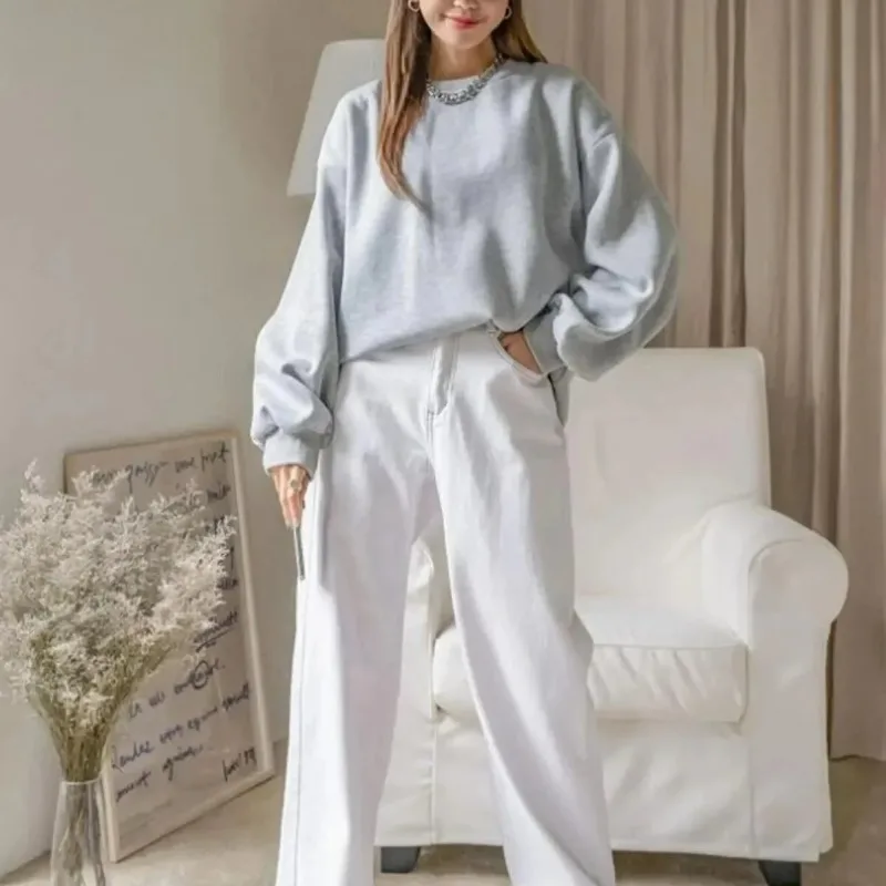Sweatshirtê Jinan ê Gewr, Oversize, Nîv-Fermûar, Pembû