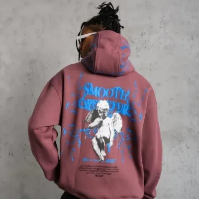 Bărbați Trandafir Uscat 3 Fire Bumbac Capușon Imprimat Cu Buzunar Sweatshirt 1