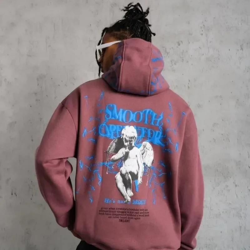 Bărbați Trandafir Uscat 3 Fire Bumbac Capușon Imprimat Cu Buzunar Sweatshirt