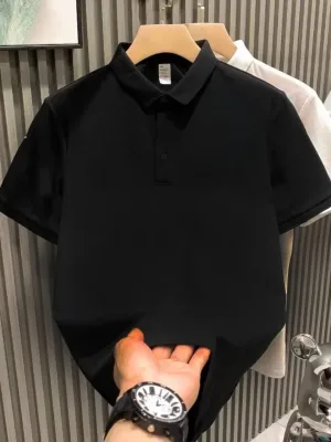 Kişi Qara Düyməli Pike Polo Yaxalı Tişört