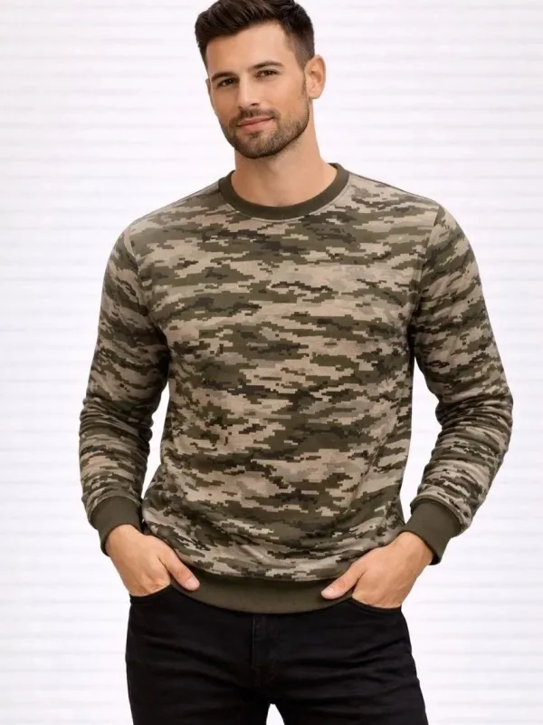 Férfi kamuflázs kerek nyakú 2 szálas hosszú ujjú sweatshirt 3