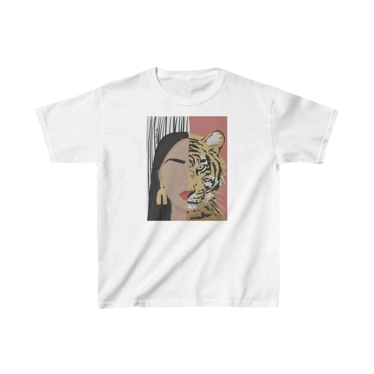 Children's White Printed Scoop Neck Relaxed Fit T-Shirt