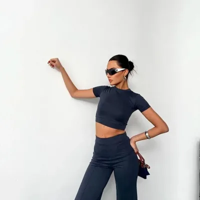 Ženski Dimljeni Oversize Crop Komplet Španski Porub Pantalone 2