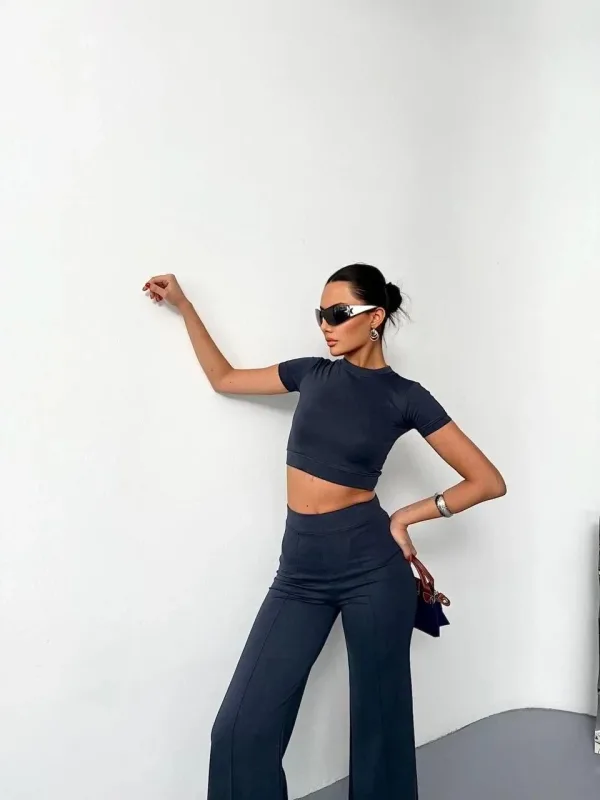 Ženski Dimljeni Oversize Crop Komplet Španski Porub Pantalone 2