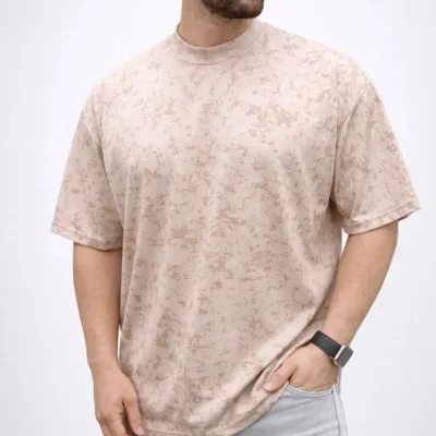 Férfi bézs oversized mosott puha textúrájú póló 1