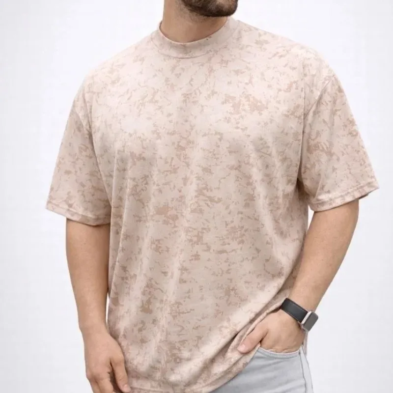 Машка беж oversize измиена мека текстура маица