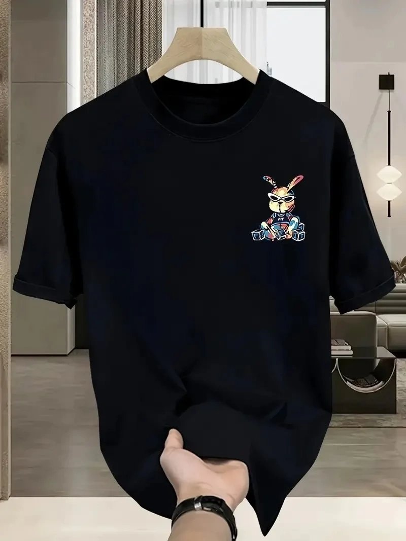 Ανδρικό Μαύρο Λαγός Εκτύπωση Κοντό Μανίκι T-Shirt 2