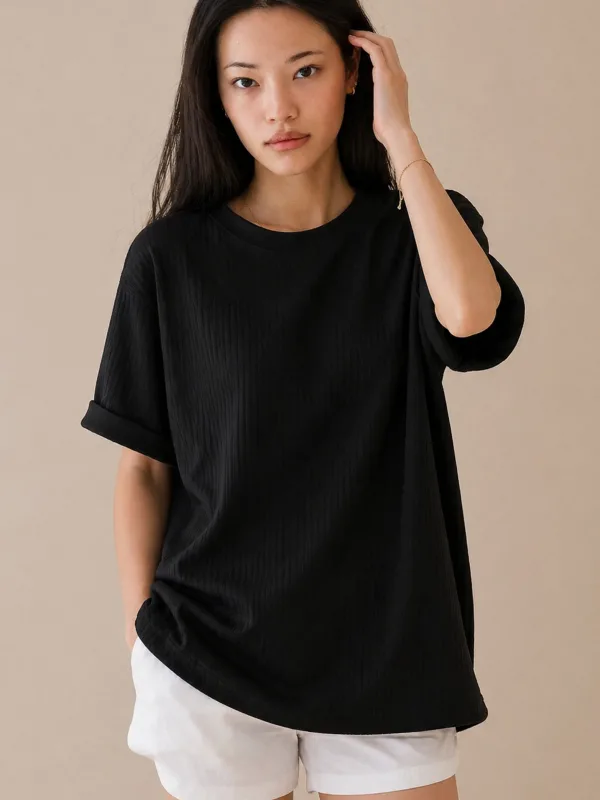 Nero Costina Oversize Taglio Largo Basic T-Shirt 1