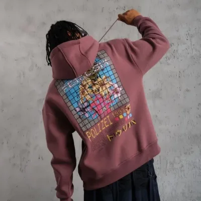 Men's Dusty Rose Oversize 3-Thread Cotton Printed Hooded Sweatshirt 5