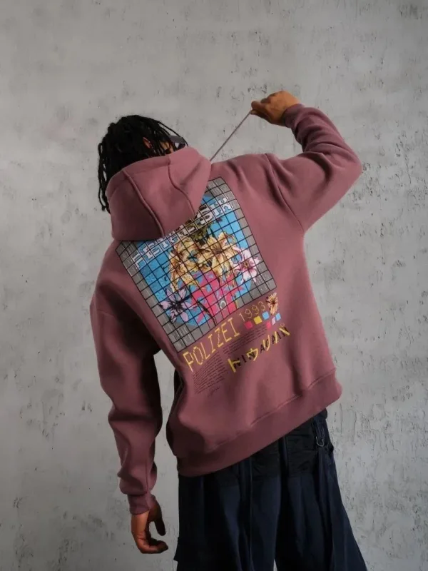 Men's Dusty Rose Oversize 3-Thread Cotton Printed Hooded Sweatshirt 5