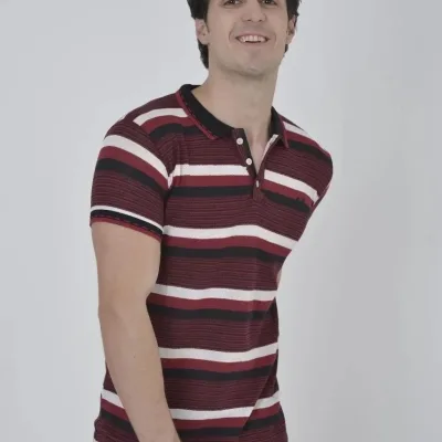 Muški bordo slim fit tkani prugasti polo ovratnik majica 3