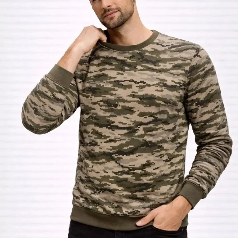 Férfi kamuflázs kerek nyakú 2 szálas hosszú ujjú sweatshirt