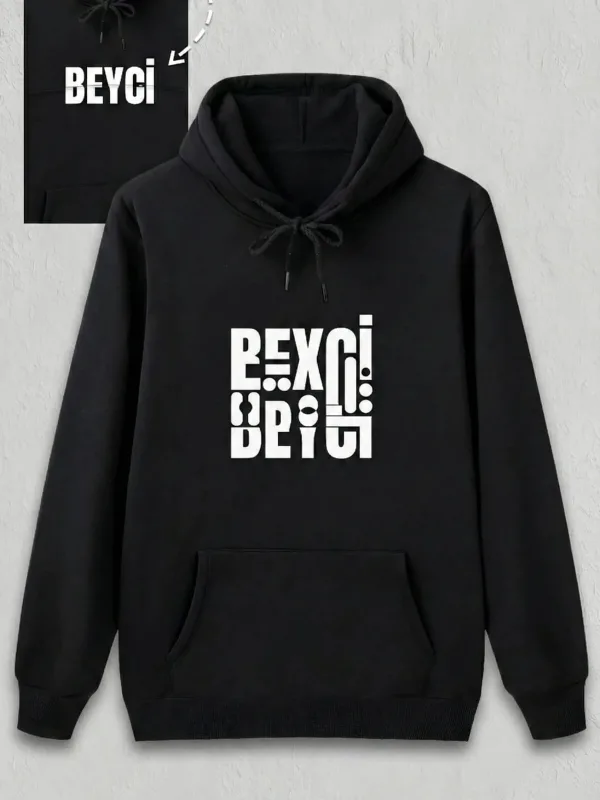 Sweatshirtê Kapşonê Oversize yê Reş ê Bi Çapkirinê