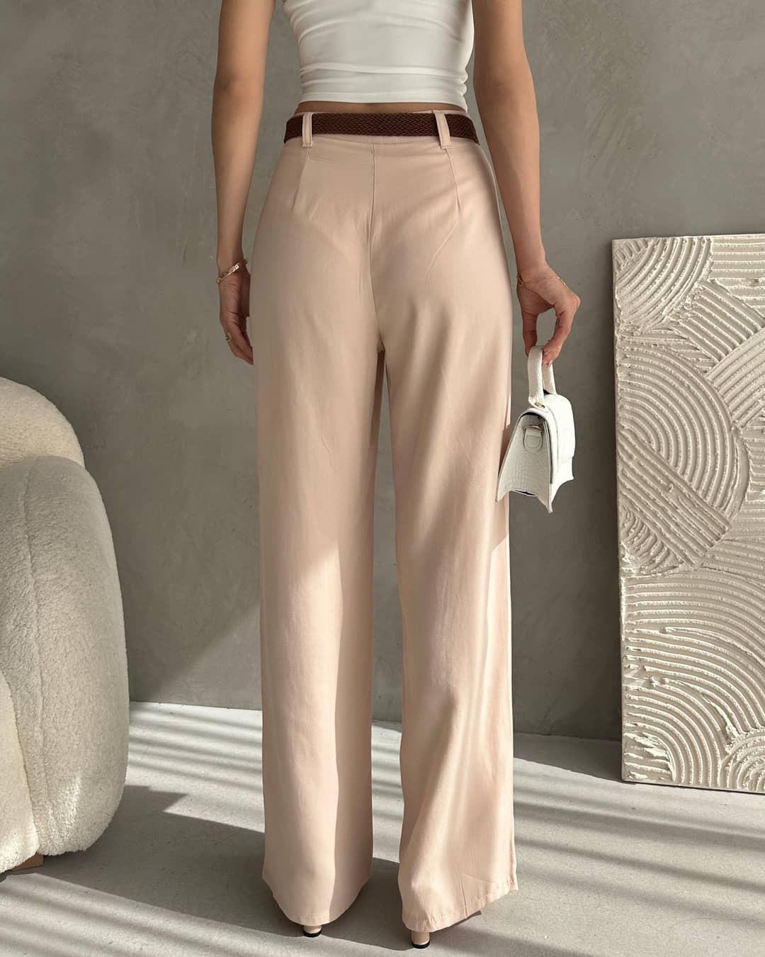 Belted Linen Pants Light Beige 5