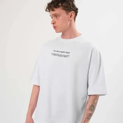 Машки бел oversize велосипед јака печатена маица 1
