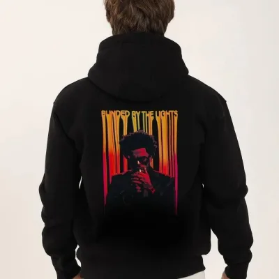 Машки црн Oversize 3-нишки памучен качулка со принт Sweatshirt 2