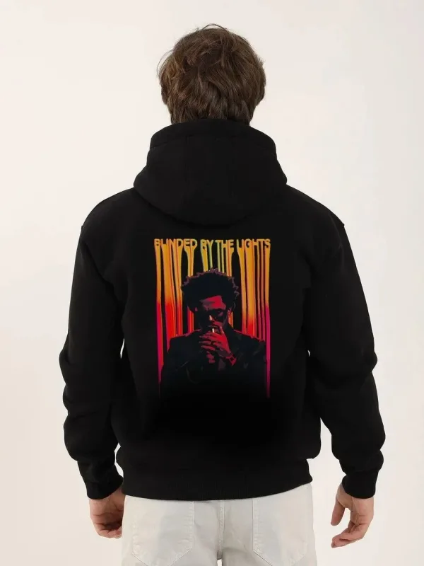 Машки црн Oversize 3-нишки памучен качулка со принт Sweatshirt 2