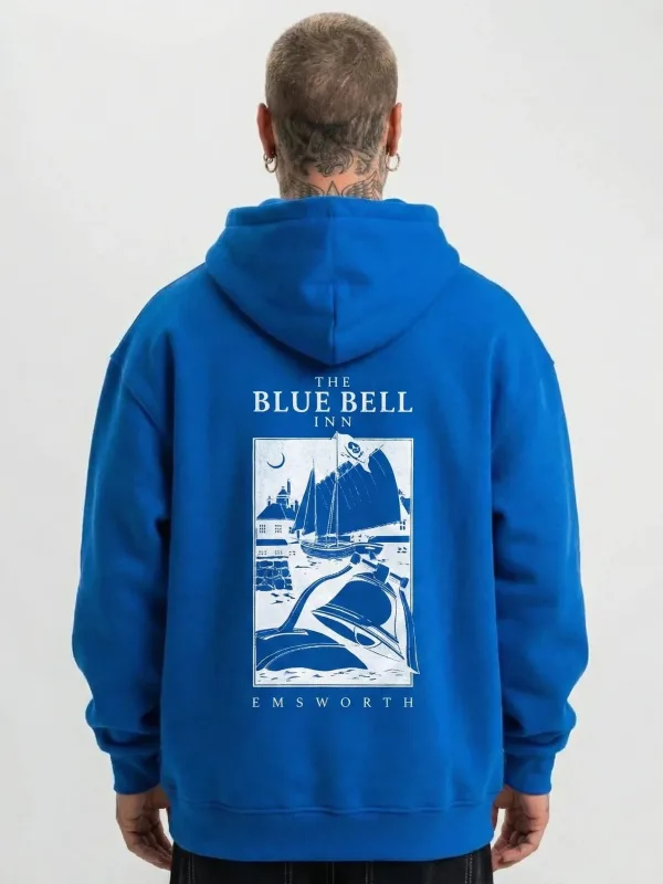 Férfi Sötétkék 3 Szálas Pamut Nyomott Kapucnis Zsebes Sweatshirt 4