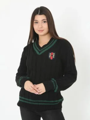 Ženska crna, V-izrez, pletena jakna