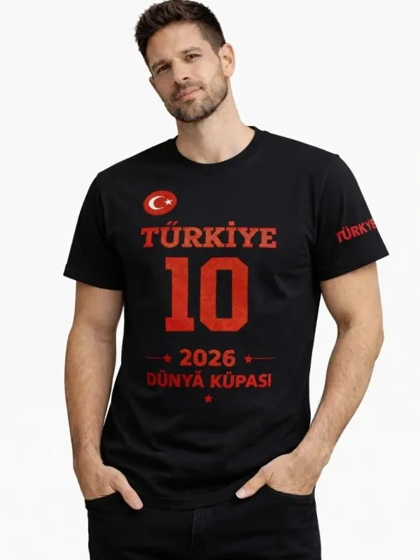 Pánske čierne fanúšikovské tričko s potlačou Turecko na Majstrovstvá sveta 2026 1