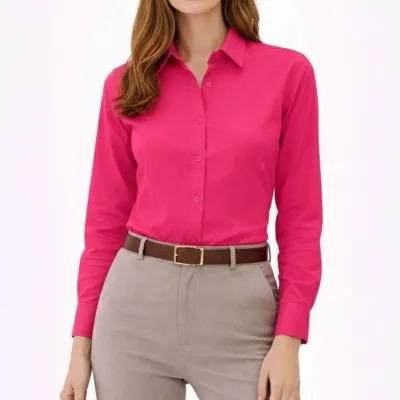 Women's Fuchsia Regular Classic Collar Buttoned Long Sleeve Shirt 4