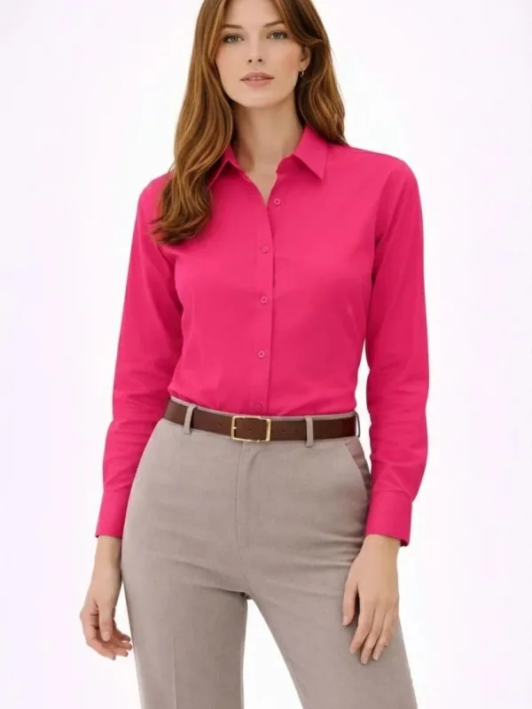 Women's Fuchsia Regular Classic Collar Buttoned Long Sleeve Shirt 4