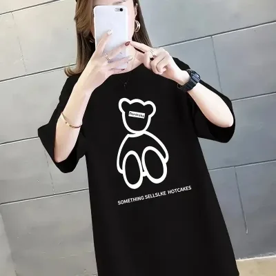 Γυναικείο Μαύρο Oversize Ποδηλατόλαιμο Τυπωμένο Πλεκτό Μπλουζάκι 4