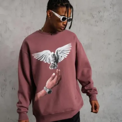 Férfi Rózsaszín Oversize Kerékpárnyakú Nyomott Sweatshirt 3