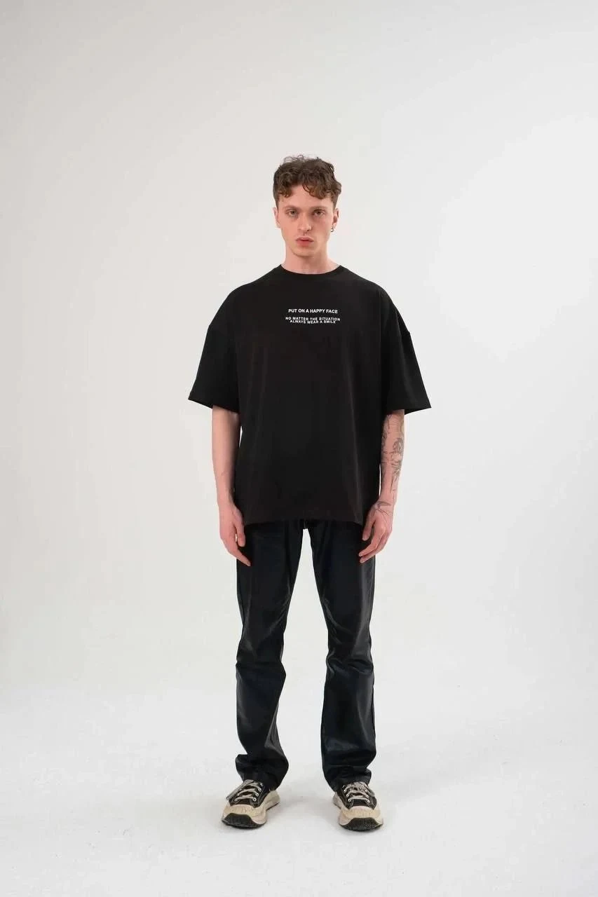 Машки црн oversize велосипед јака печатена летна маица