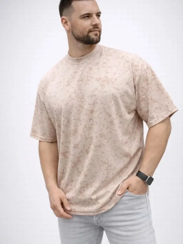 Férfi bézs oversized mosott puha textúrájú póló 3
