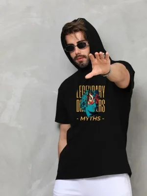 Машки црн oversize качулка безракавна печат маица