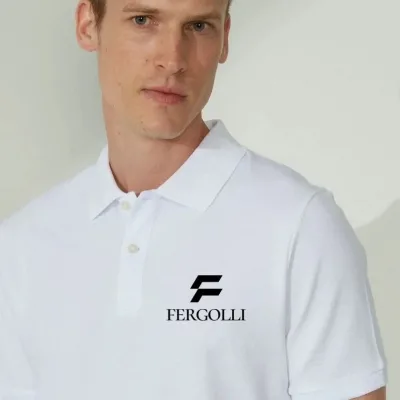Férfi Fehér Pike Polo Galléros Gombos Nyomott Póló 2
