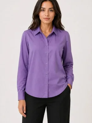 Women's Purple Classic Collar Buttoned Long Sleeve Daily Office Shirt