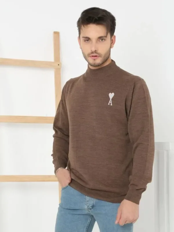 Muški kafa polu-izrez printani pleteni triko džemper 1
