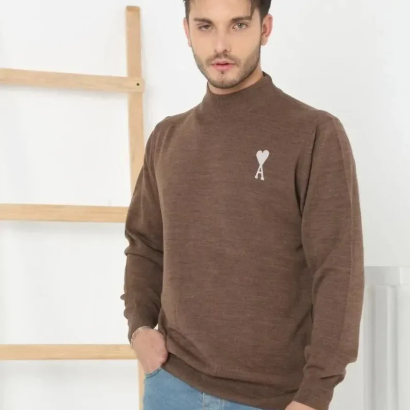 Muški kafa polu-izrez printani pleteni triko džemper