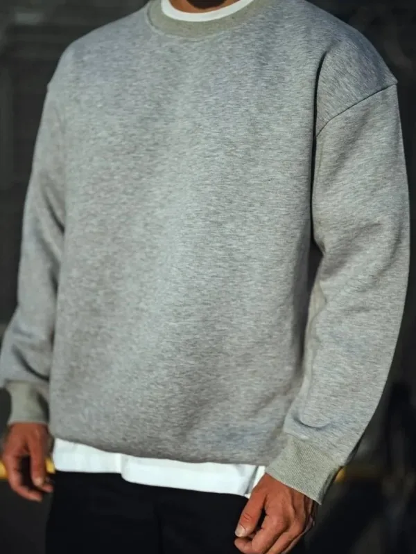 Muški sivi oversize 3-nitni debeli sweatshirt s okruglim ovratnikom