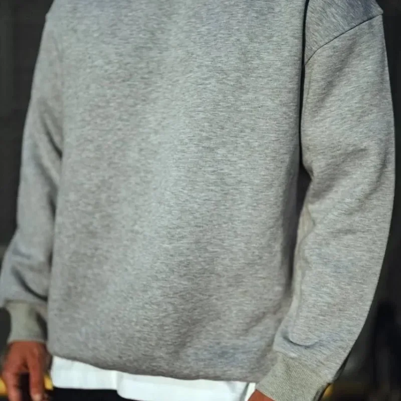 Pánský šedý oversized svetr s kulatým výstřihem, 3-nitný, silný