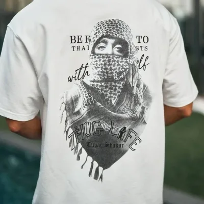 Tîşorta Mêr Spî Bi Stûyê Bisîklet û Çapkirî Bi Şalê Filistînê 6