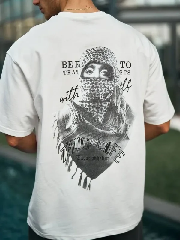 Tîşorta Mêr Spî Bi Stûyê Bisîklet û Çapkirî Bi Şalê Filistînê 6