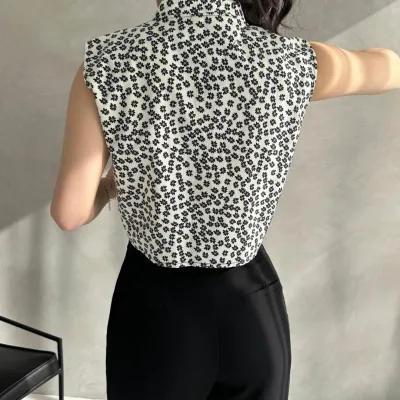 Virágmintás, megkötős crop ingblúz Fehér 2